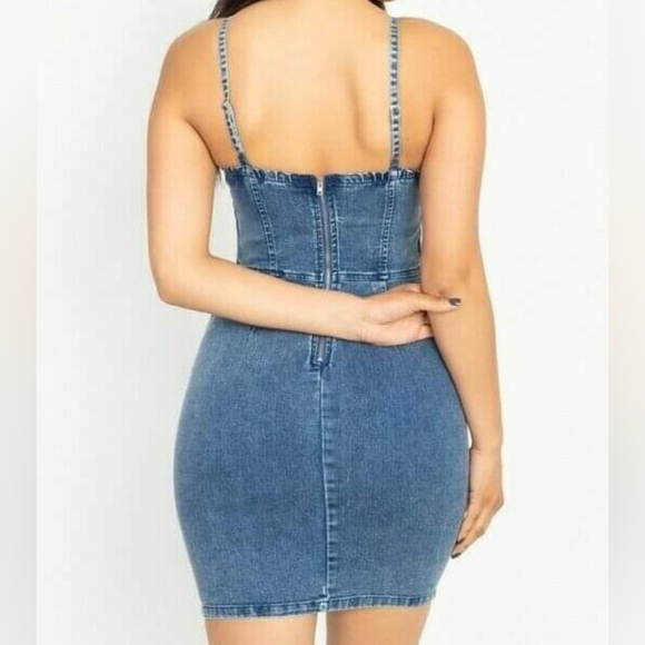 Dark Wash Camisole Denim Bustier Mini Dress with Stretch - Picture 2 of 12